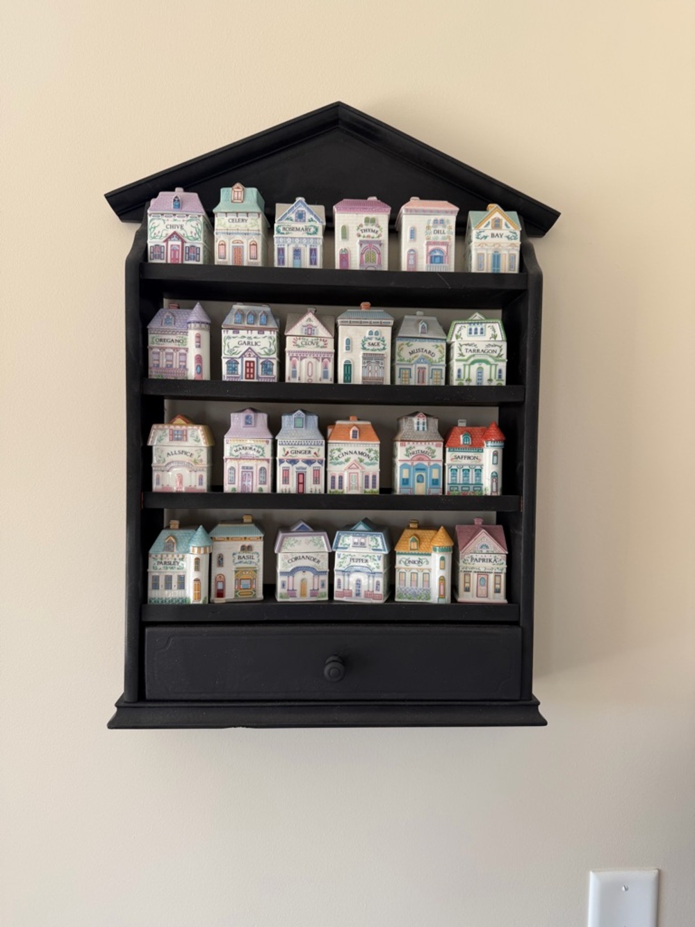 Lenox Black Wall Shelf with Pastel Mini House Collection